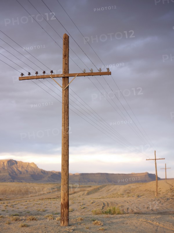 USA, Utah, Desert landscape with power lines. Photo: John Kelly