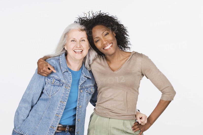 Studio portrait of two mature women. Photo : Rob Lewine