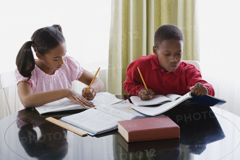 Brother and sister (10-13) doing homework. Photo : Rob Lewine
