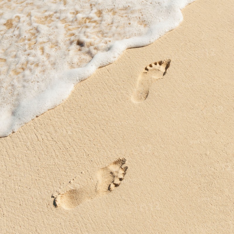 Mexico, Yucatan. Footprints on beach.