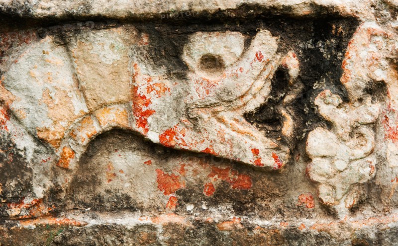 Mexico, Yucatan, Chichen Itza. Mayan carvings.