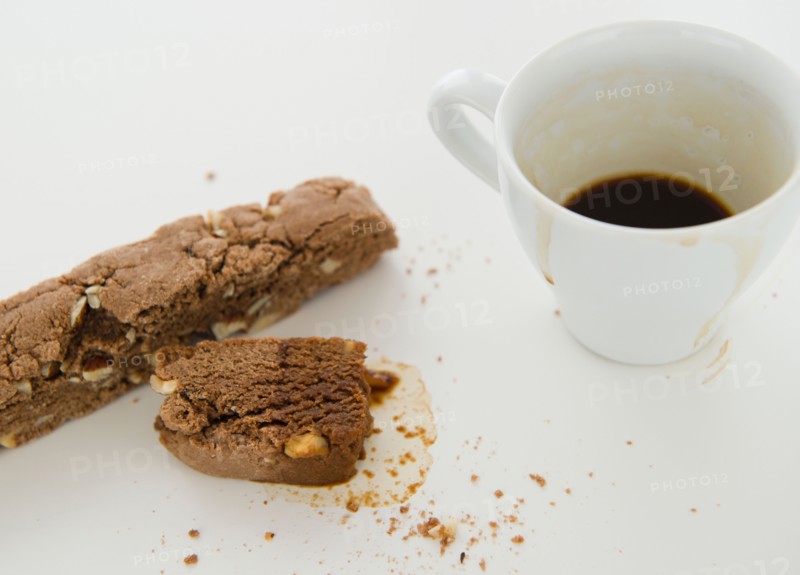 Close up of chocolate cake and cup of coffee, studio shot. Photo : Jamie Grill