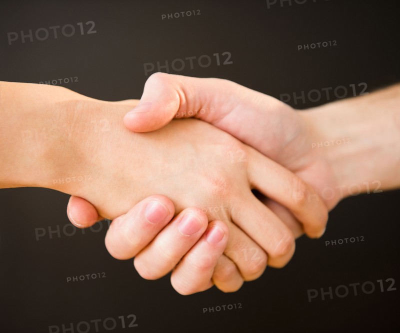 Close up of handshake,  studio shot. Photo : Jamie Grill
