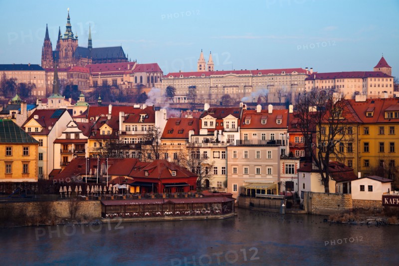 Czech Republic, Prague. View over Vltava River towards Prague Castle in early morning. Photo : Henryk Sadura