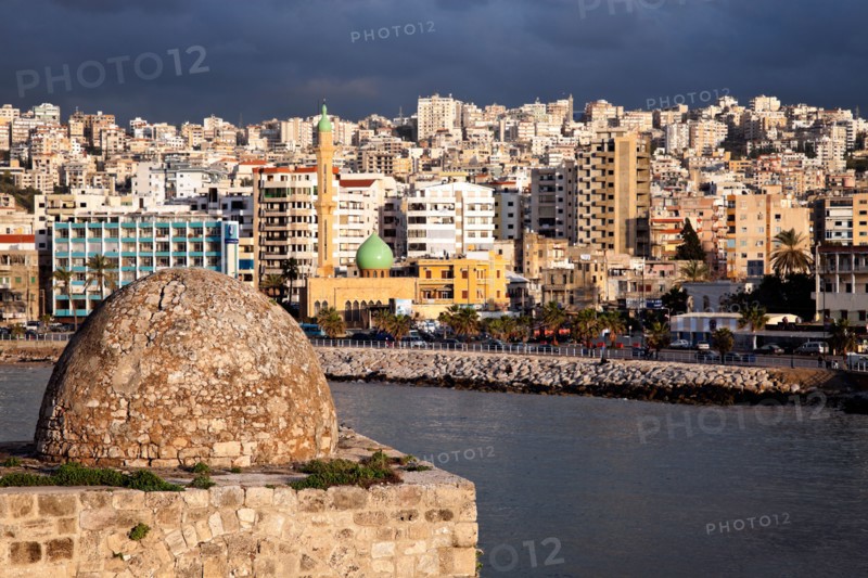 Lebanon, Sidon. Sidon Sea Castle with city panorama. Photo : Henryk Sadura