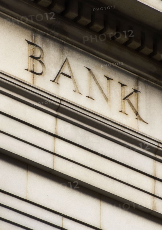USA, New York City, Detail of bank building.