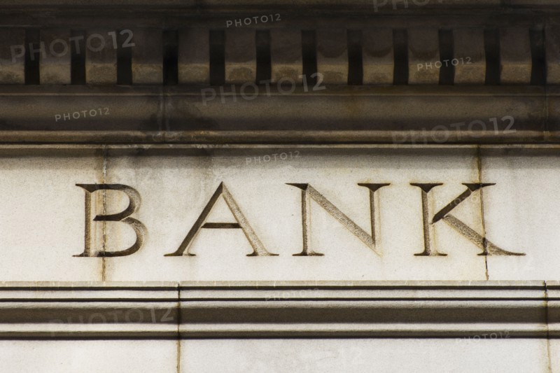 USA, New York City, Detail of bank building.