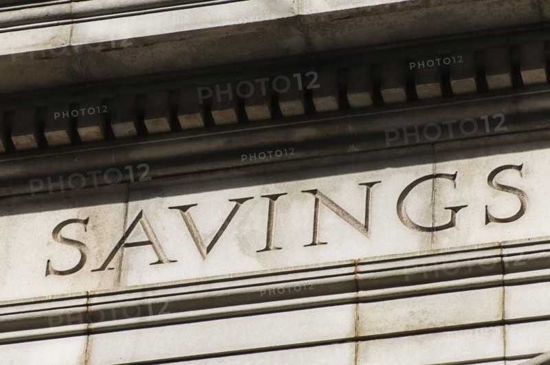 USA, New York City, Detail of bank building.