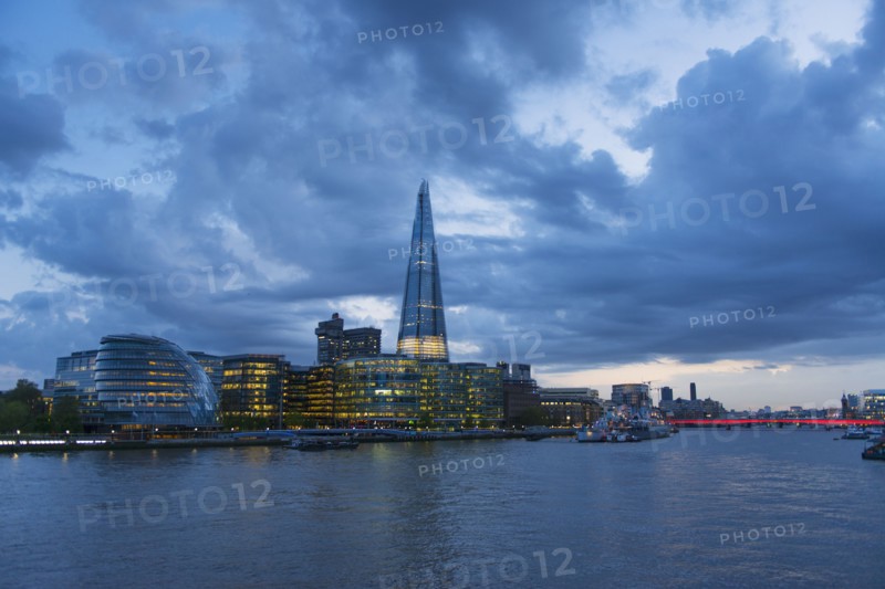 UK, England, London, Waterfront at dusk.