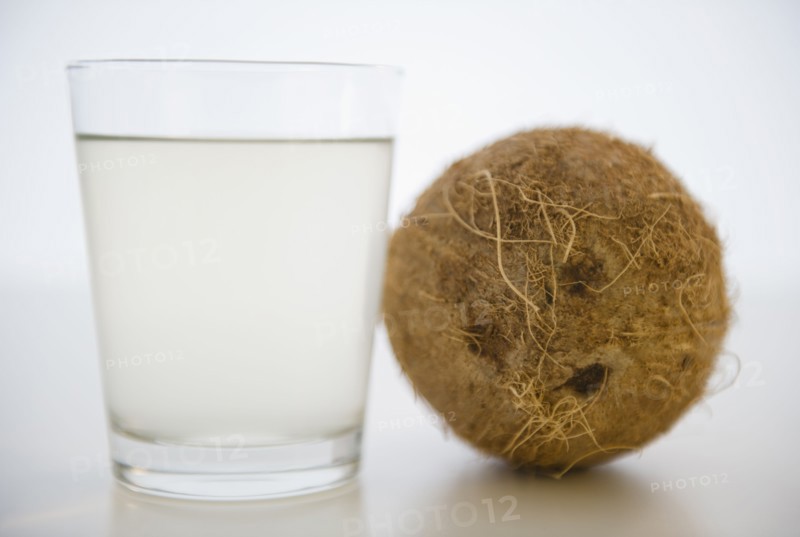 Coconut water in glass. 
Photo: Jamie Grill