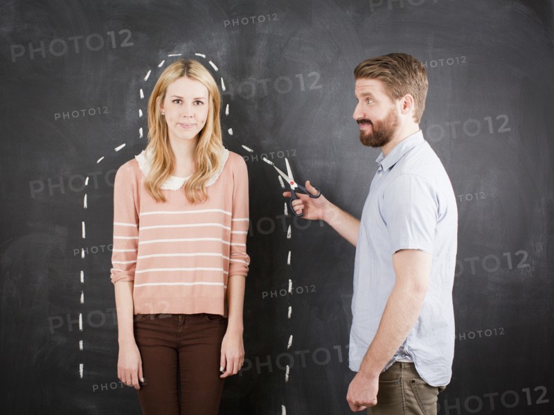 Young couple, man with chalk outline. 
Photo: Jessica Peterson