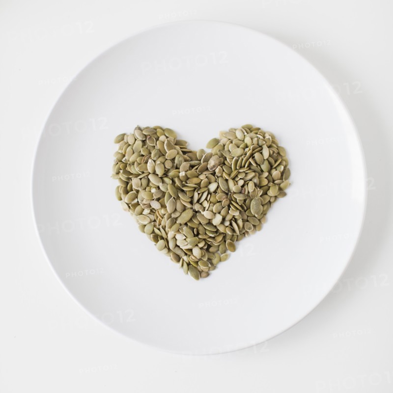 Seeds heart on plate, studio shot. 
Photo: Jessica Peterson