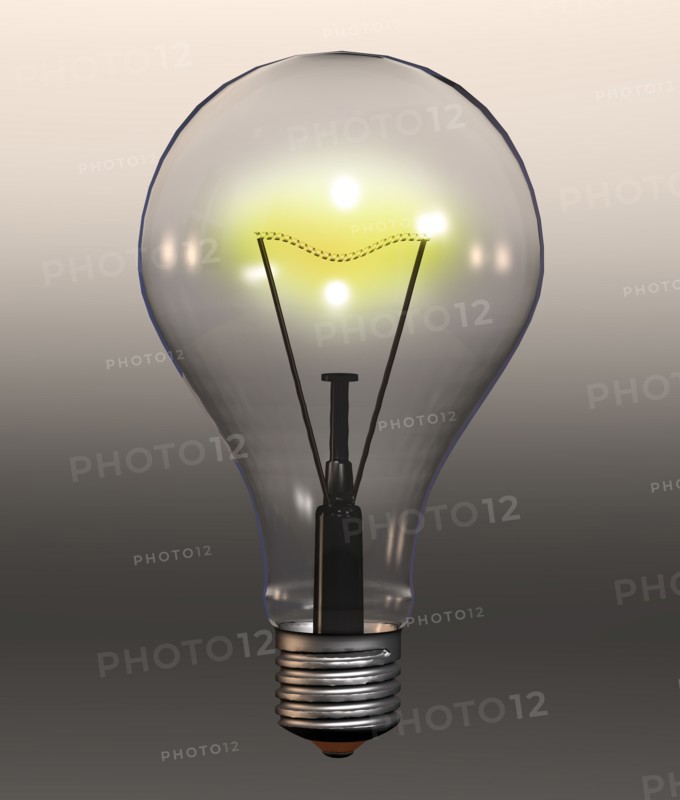 Single "light bulb" on grey background. 
Photo : Calysta Images