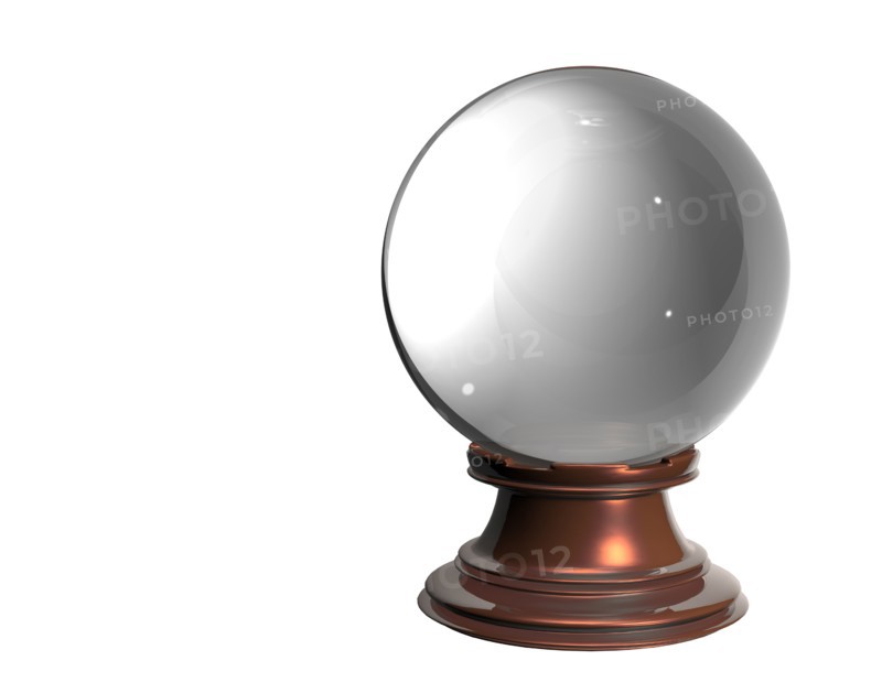 Crystal ball on white background. 
Photo: Calysta Images