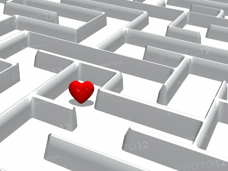 Digitally generated background with labyrinth theme and red heart. 
Photo: Calysta Images
