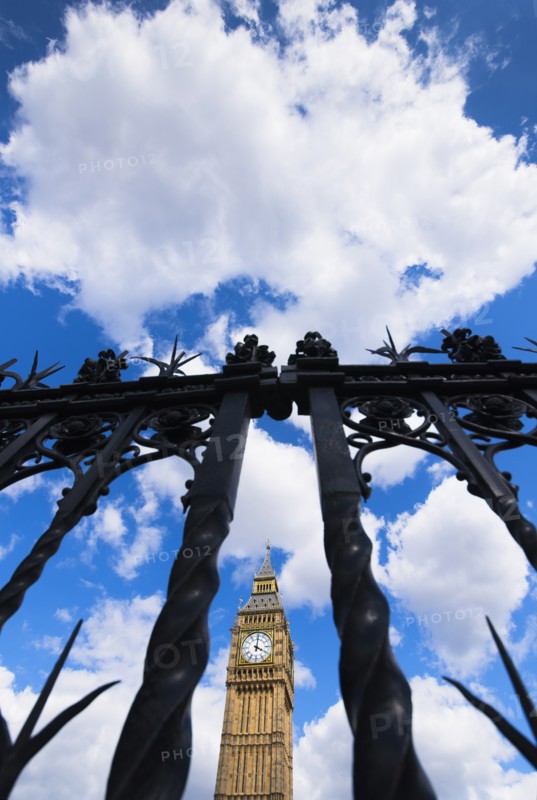 UK, London, Big Ben behind fence.