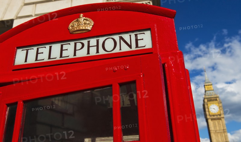 UK, London, Phone booth with Big Ben behind.