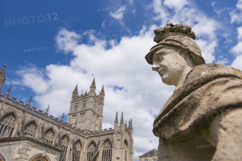 UK, Somerset, Bath, Statue of Ostorius Scapula at Roman Baths.