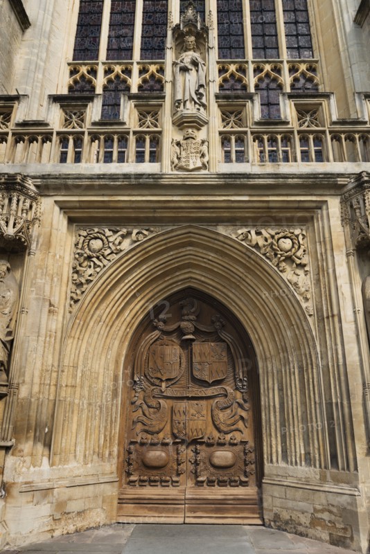 UK, Somerset, Bath, Entrance to Bath Abbey.