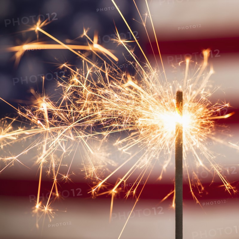 Sparkler and American flag.