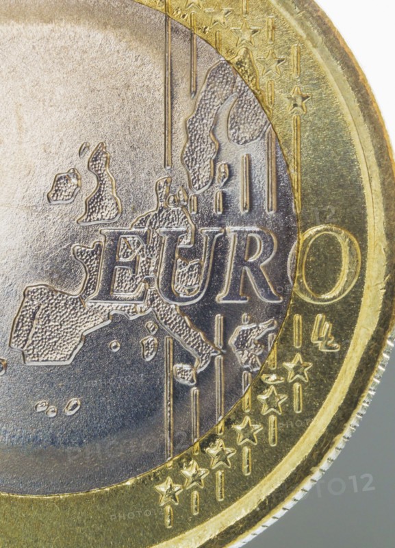 Close-up view of Euro coin.