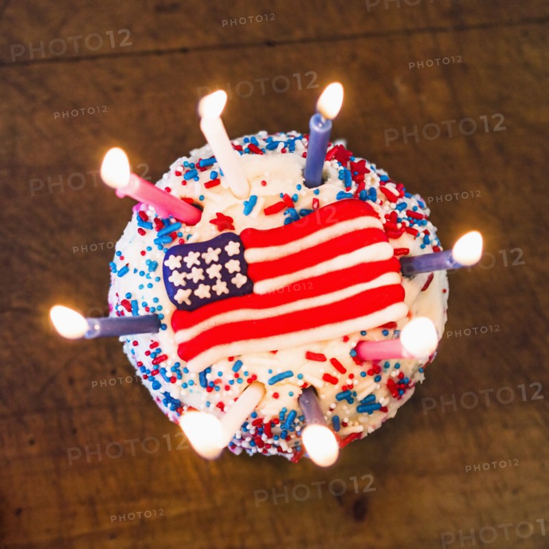 Birthday cake with American flag.