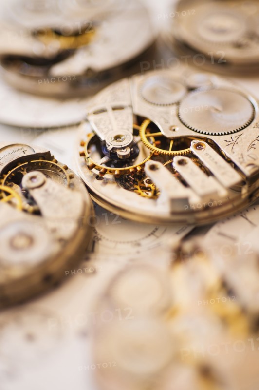 Variety of watches striped to parts.