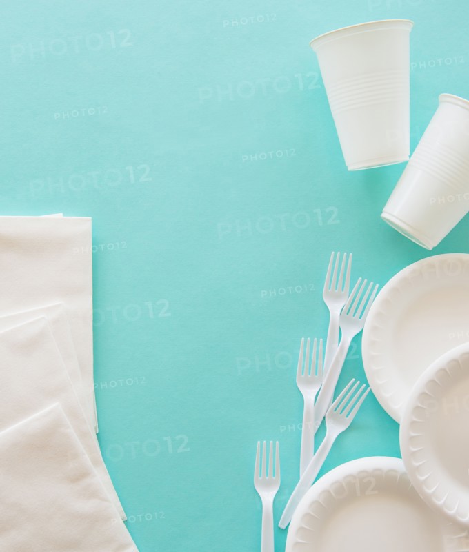 Disposable plates, forks and cups. Photo: Daniel Grill
