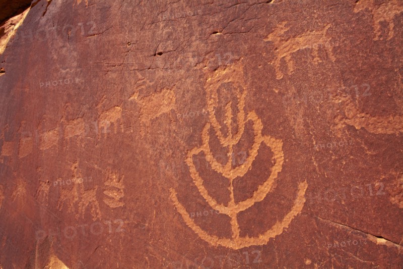 USA, Utah, Native American art on stone wall. Photo : John Kelly