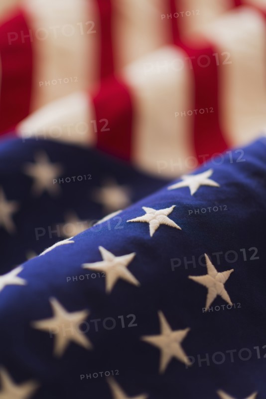 Detail of US flag, studio shot.