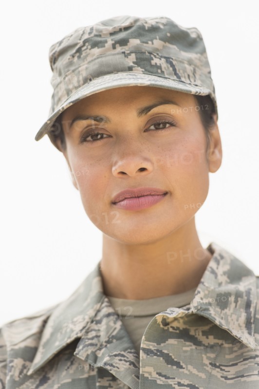 Portrait of female army soldier.