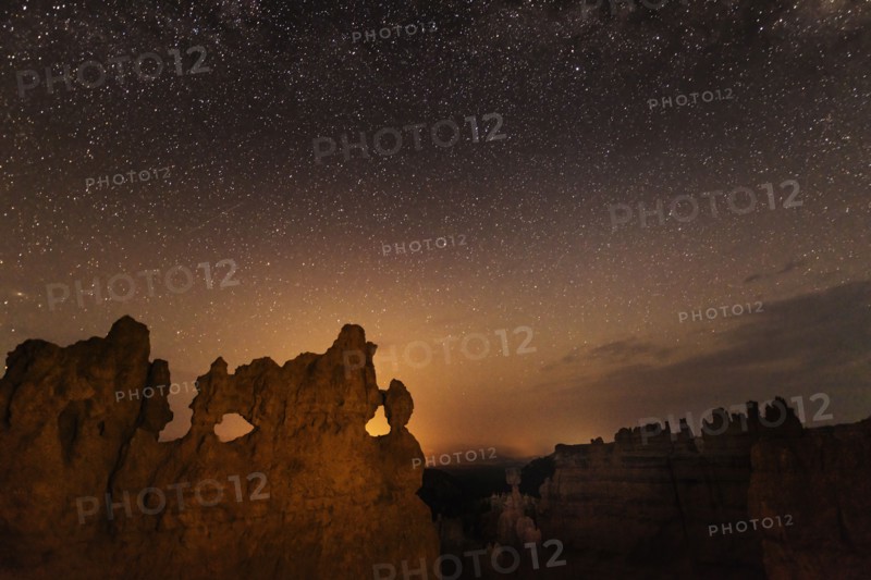 Rock formations at night.