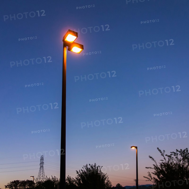 Street light at dusk. Valdese, North Carolina.