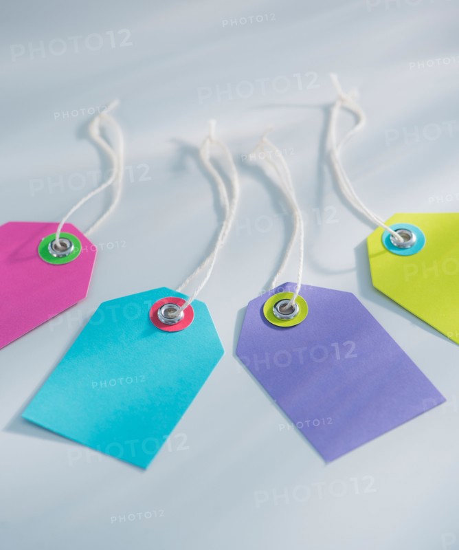 Close up of gift tags with strings