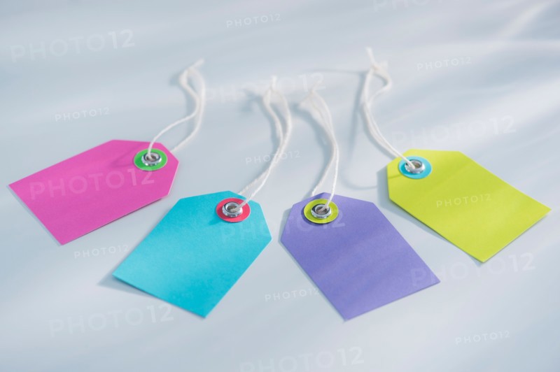 Close up of gift tags with strings