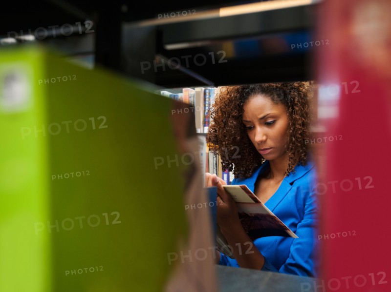 Woman researching library