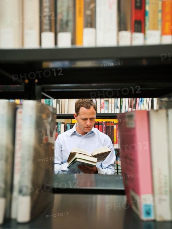 Man researching library