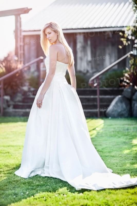 Portrait of bride walking outdoors