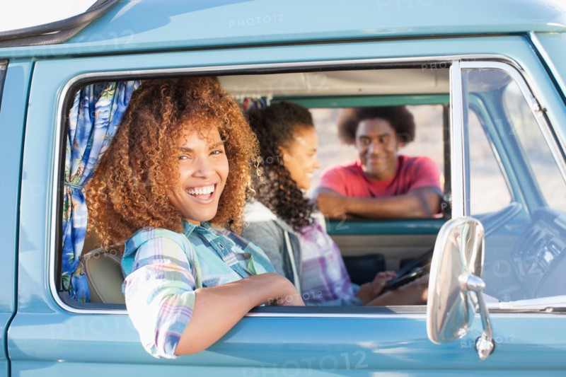 Three friends during their road trip