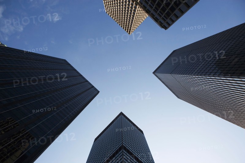 Close up of modern architecture from upward view. Photo : Alan Schein