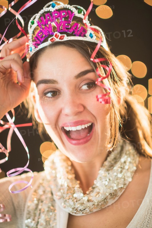 Woman celebrating New Year's Eve.