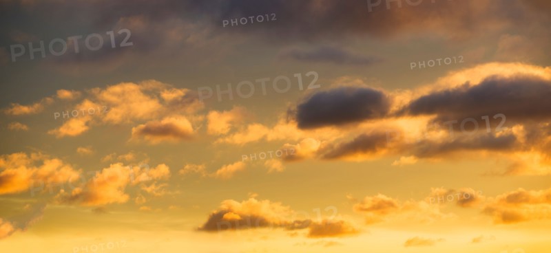 Puffy clouds at sunset.