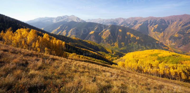 Mountain landscape with yellow aspen trees