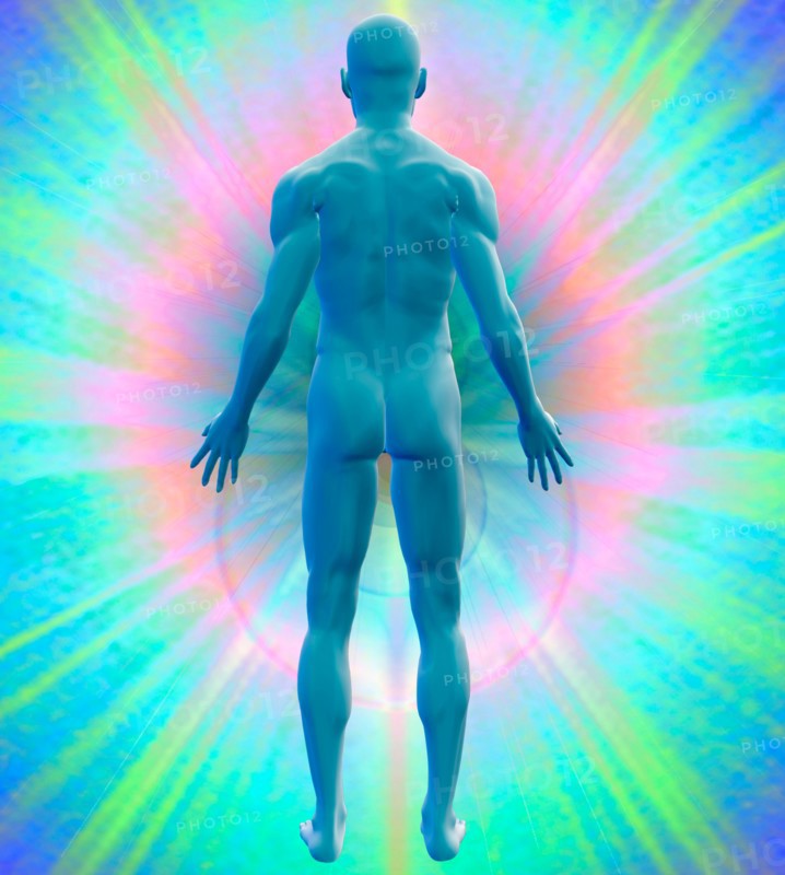 Digitally generated image of human representation on colored background