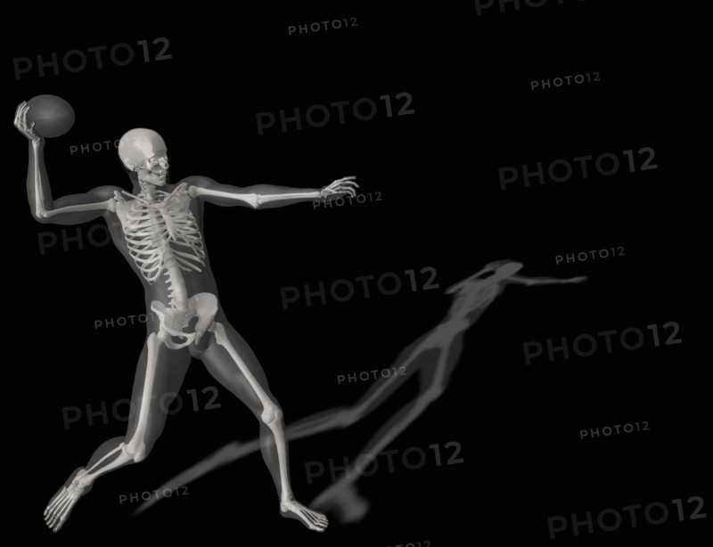Human skeleton throwing ball