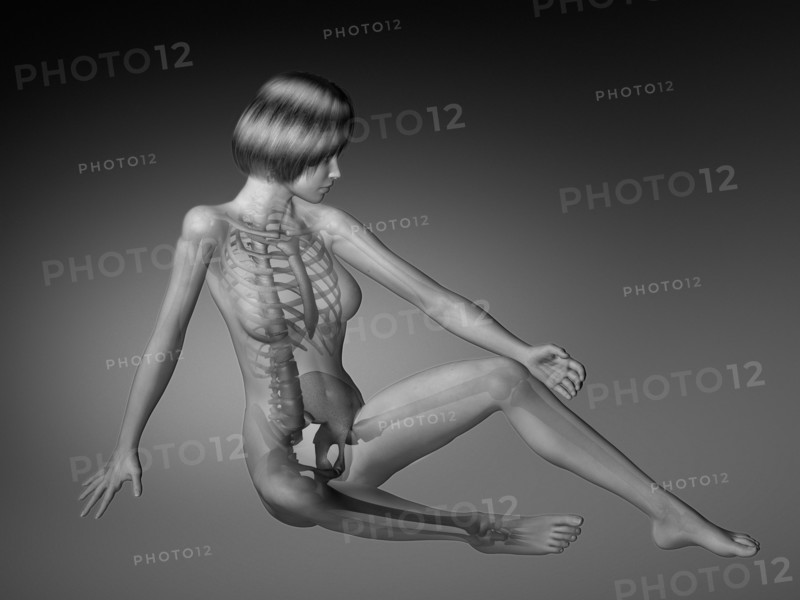 Female figure with skeleton and body parts visible