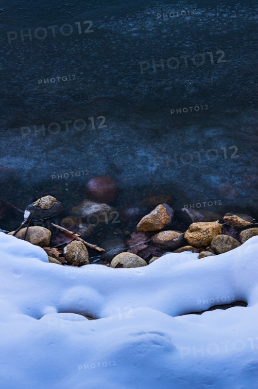 Snowy shore. Walden Pond, Concord, Massachusetts.