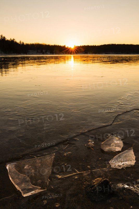 Icy water surface. Walden Pond, Concord, Massachusetts.