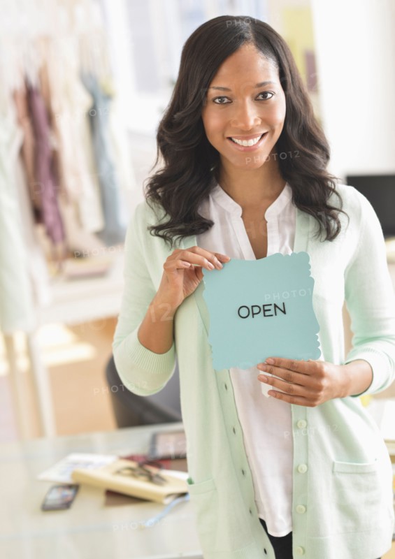 Portrait of female entrepreneur in workplace.