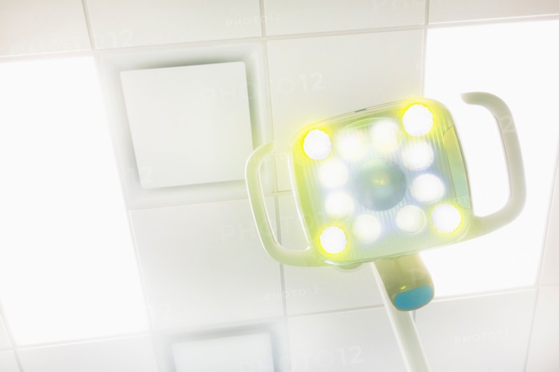 Lamp and ceiling in dentist office.